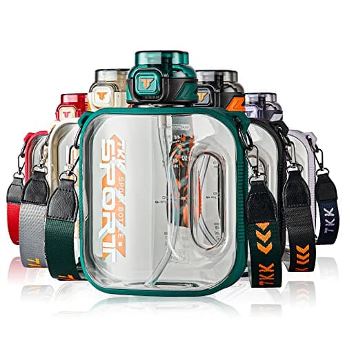 TKK Half Gallon Water Bottle Jug with Straw Large Capacity Plastic Water Bottle Dishwasher Safe 1/2 Gallon 64 Oz Water Bottle Jug BPA Free Tritan for Gym Yoga Travel Camping Outdoor Green Teal