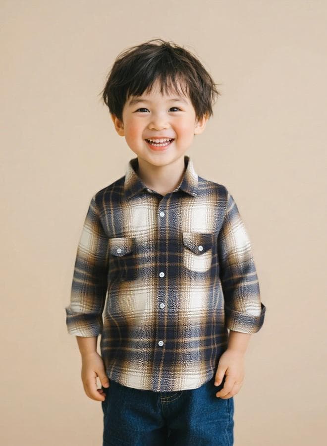 Boys Checked Pocket Detail Button Up Shirt