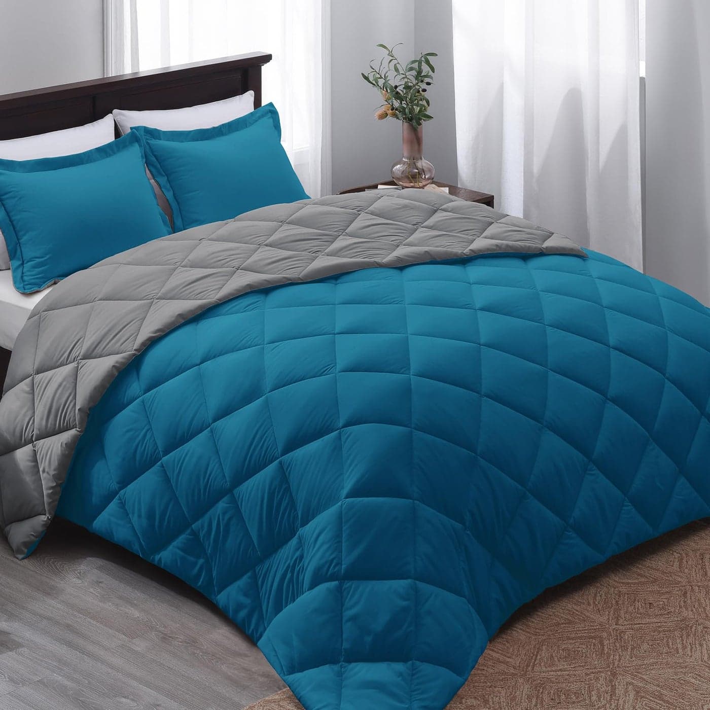 Basic Beyond Queen Comforter Set Blue Comforter Set Queen Reversible Bed Comforter Queen Set for All Seasons Algiers BlueCharcoal Gray 1 Comforter 88x92 and 2 Pillow Shams 20x262