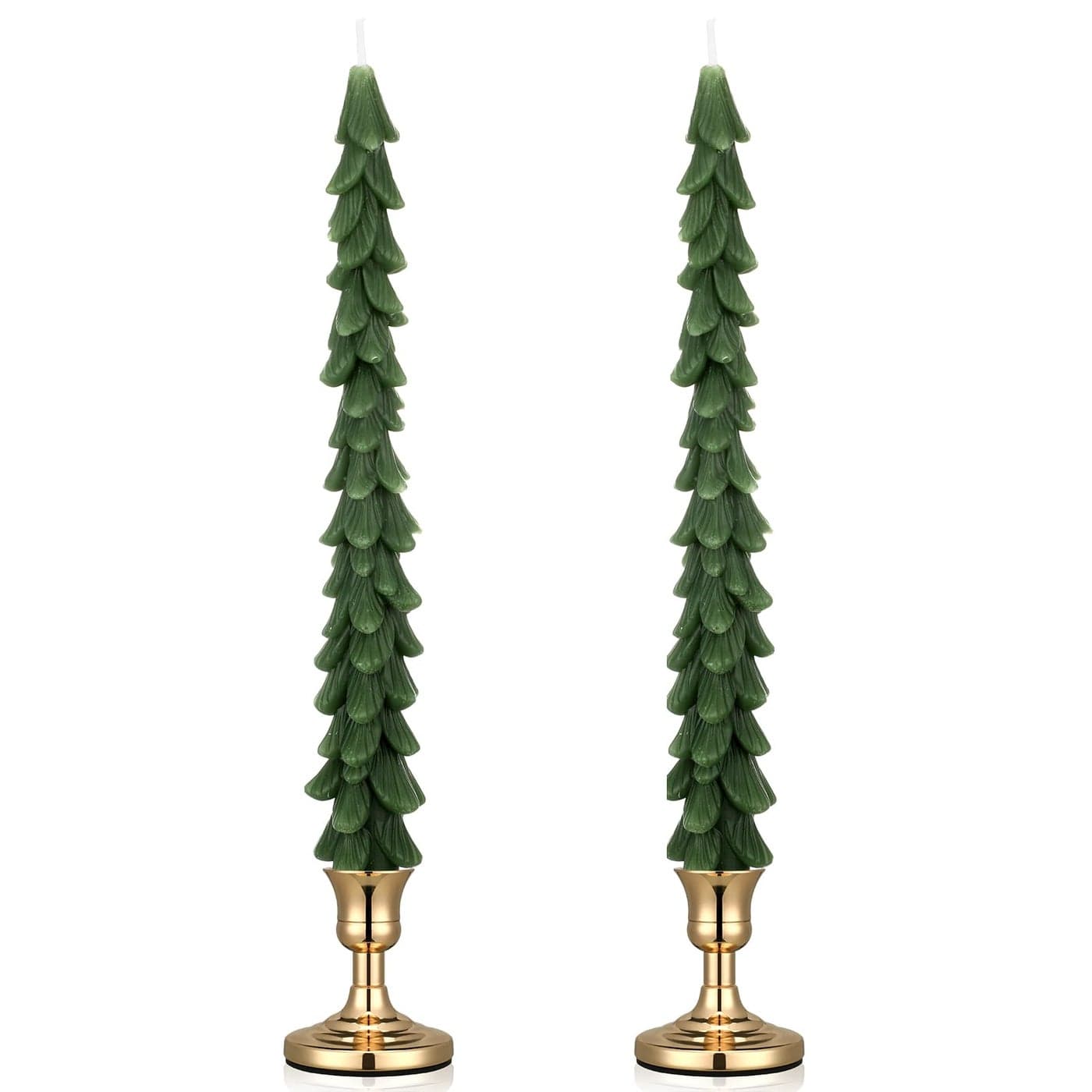 Conelist 2 Set Christmas Tree Taper Candles with Holder Christmas Tree Shaped Candles Decorative Holiday Gifts for Table Centerpieces Candlestick Holder Classic