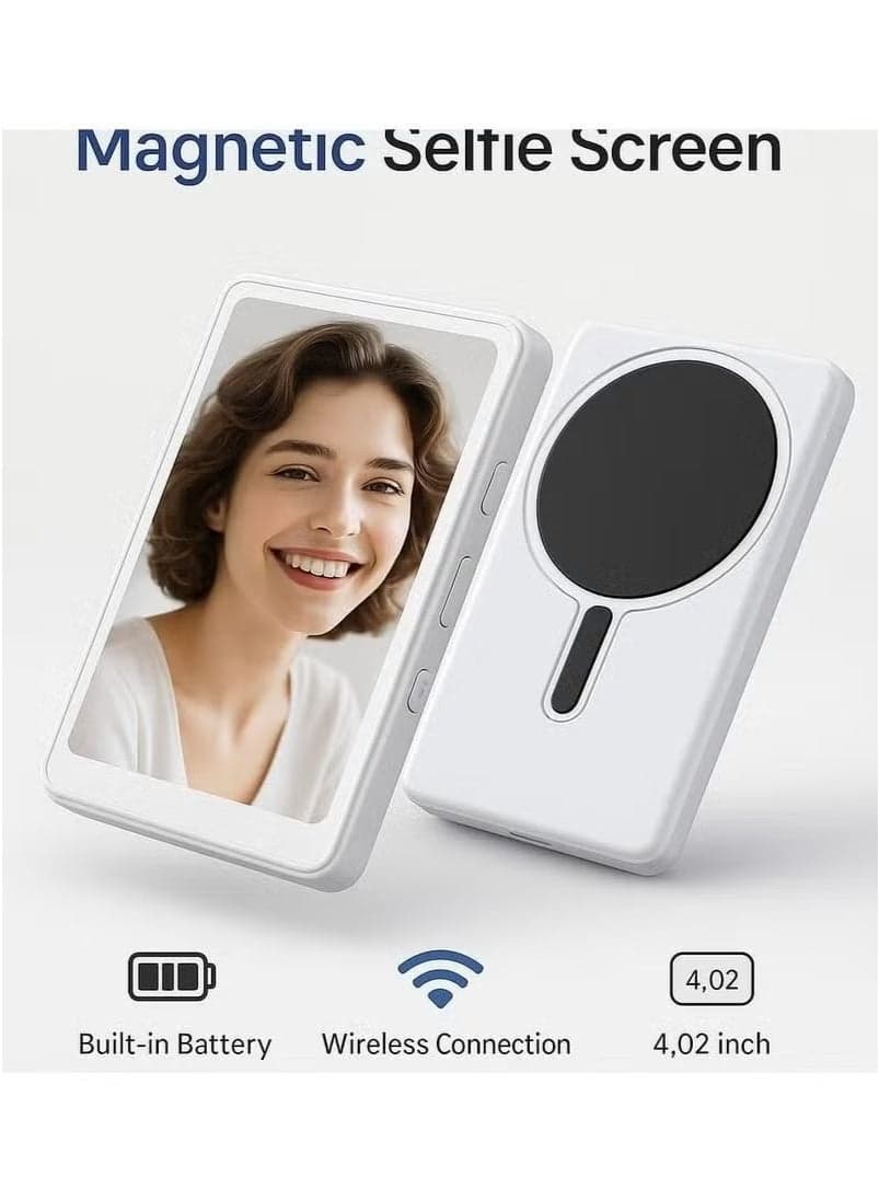 Wireless Magnetic Selfie Mirror Screen for Phone – 4.02 Inch IPS Rear Camera Display Adapter for Vlogging, Live Streaming, Rear Selfies, TikTok Video Recording & YouTube Content Creation