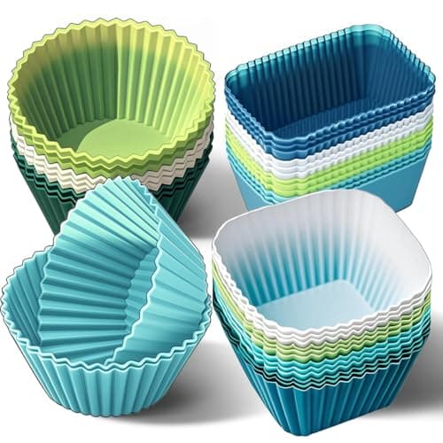 Silicone Cupcake Liners, Upgrades 36 Pack Reusable Baking Muffin Cups Nonstick 3 Shapes Pastry Cake Molds Bento Lunch Box Dividers