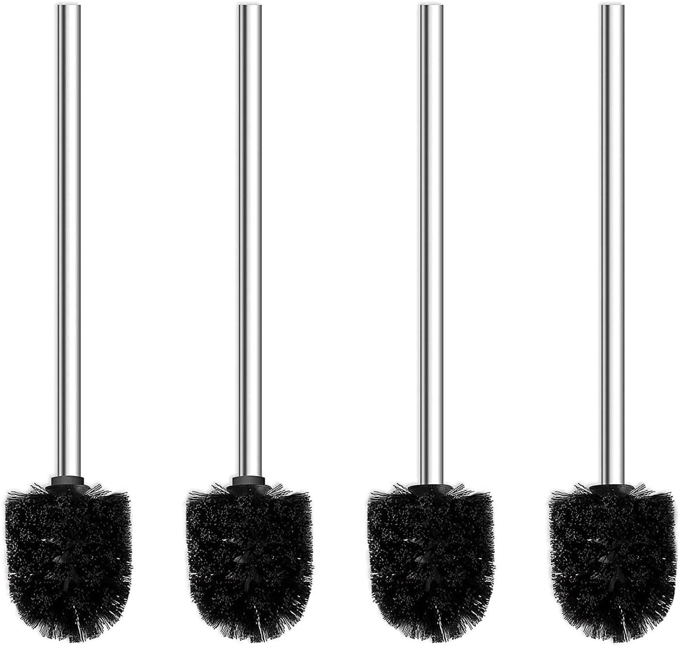 Qulable Toilet Brushes Stainless Steel Toilet Brush with Flexible Soft Hygienic Bristle 4 Pack Black