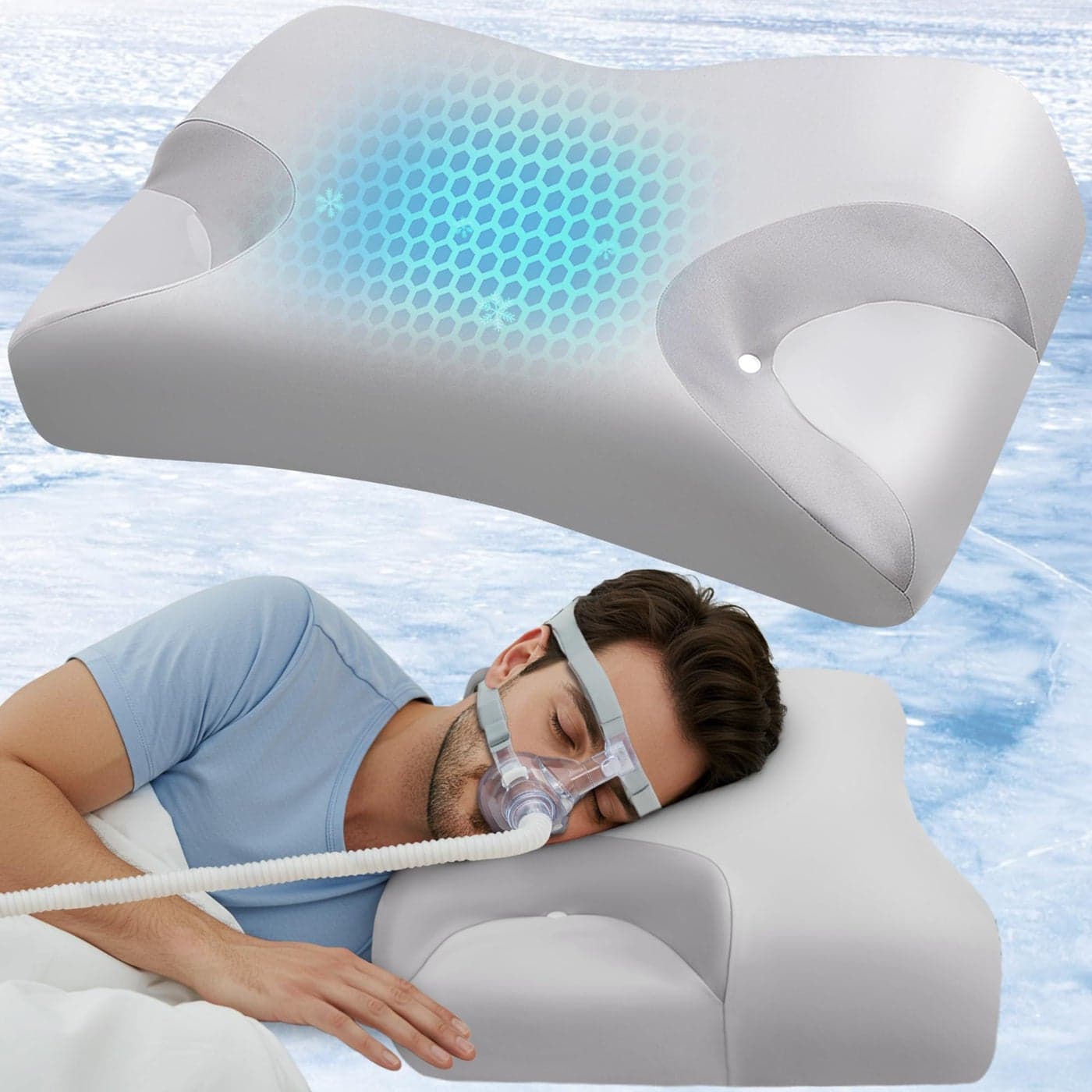IKSTAR Cooling CPAP Pillow for Side Sleepers Sleep Apnea Pillow for CPAP User Reduce Air LeakHose TangleMask Pressure Memory Foam Neck Support Nasal Pillows SideBackStomach Sleeper
