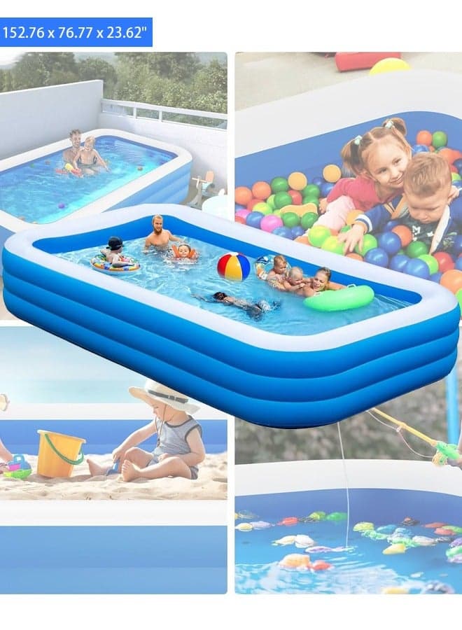 Inflatable Swimming Pool Large Blow up Pool Above Ground Swimming Pool for Family Pools for Kid 152.76 x 76.77 x 23.62" Full-Sized Inflatable Pool for Toddler for Outdoors Backyard