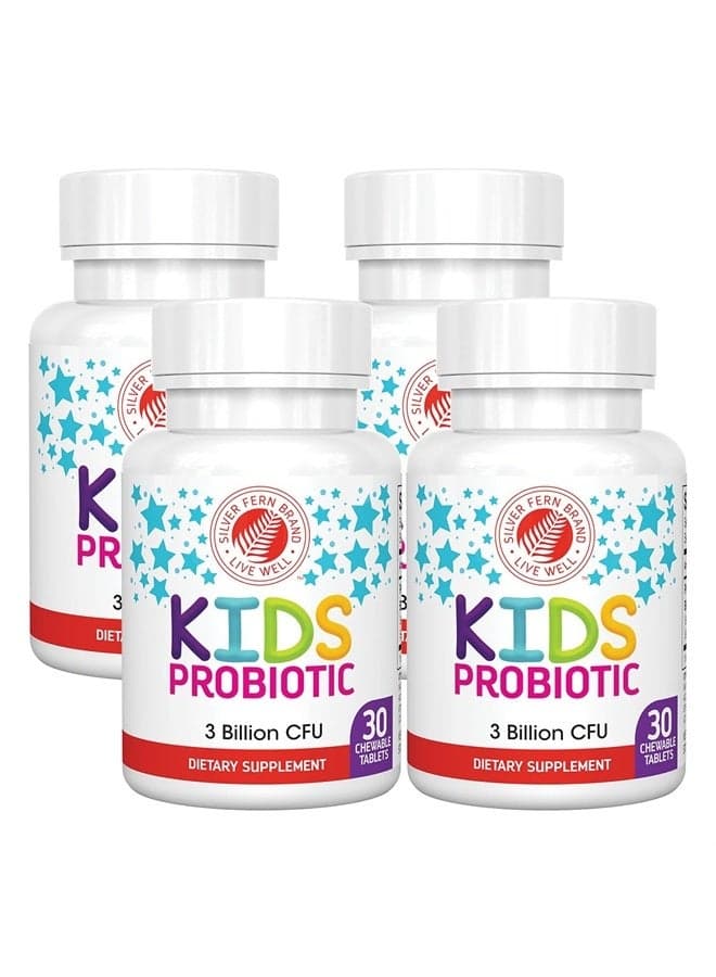 Brand Kids Ultimate Probiotic - 4 Bottles - 30 Chewable Tablets Each - Sugar & Gluten Free - Children's Dietary Supplement - DNA & Survivability Verified - Digestive & Immune Support