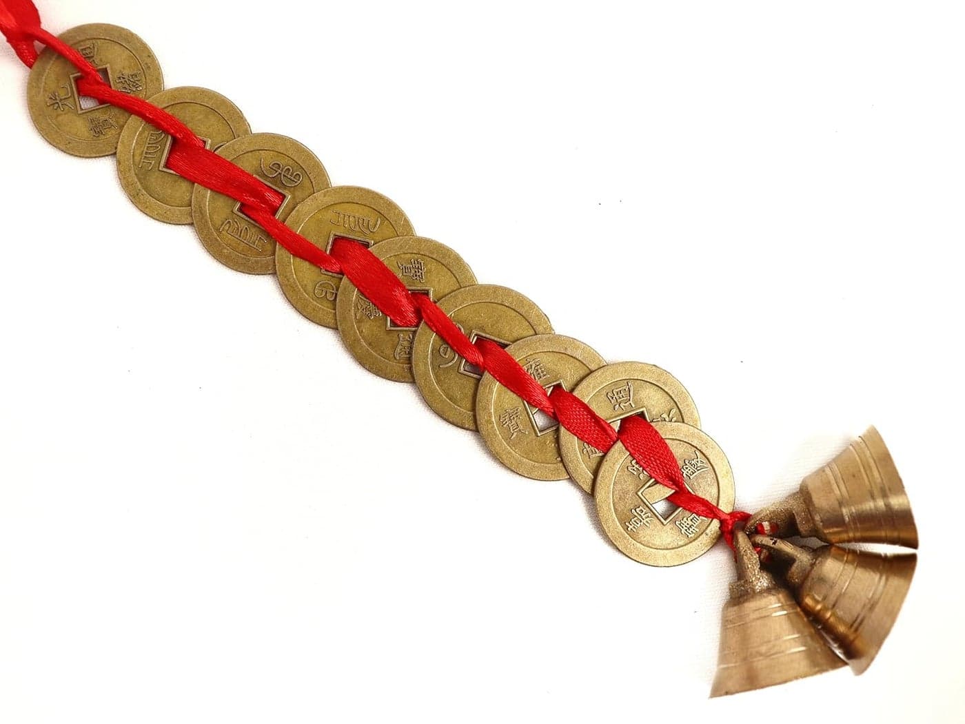 The Spiritual Living Feng Shui Vastu Hanging Lucky 9 Chinese Coins 3 Bells for Home Entrance Main Door Wall Hanging Car Dashboard Feng Shui Coins for Good Luck Coins with Bells