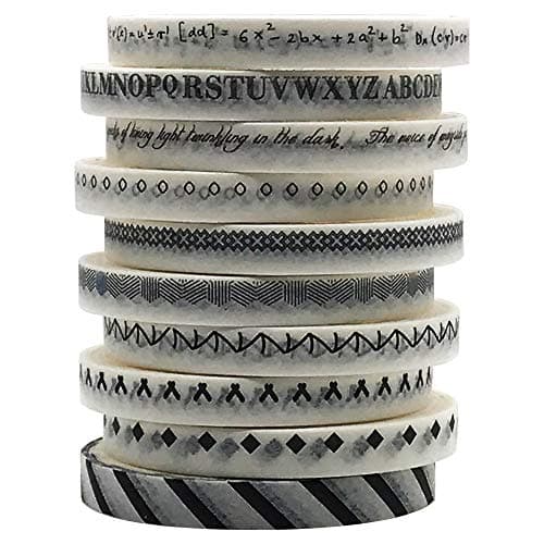 ZMLSED 5mm Wide Slim Washi Tapes Set10 Rolls Minimalist Black White Style Japanese Masking Decorative Tapes for Bullet Journal Planners DIY Decor Crafts Arts Scrapbooking Adhesive
