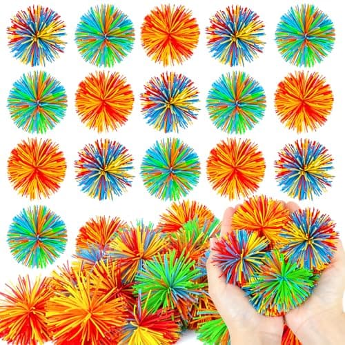 YongnKids 16 Pack Stringy Balls Sensory Fidget Toy for Kids AdultsRainbow Soft Silicone Pom Bouncy Stress Balls for Boys Girls Ages 3 Party Favors Birthday Easter Gift Bag Fillers Classroom Rewards
