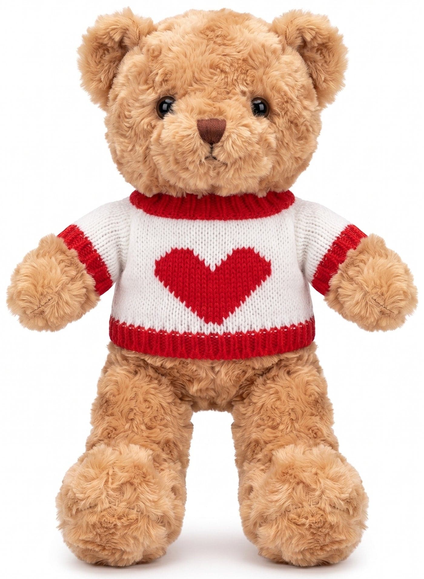 31cm Premium Brown Teddy Bear with White Knit "Heart" Sweater – Ultra-Soft Swirly Plush Toy for Kids & Adults | Stylish Nursery Décor & Huggable Stuffed Animal | Best Birthday, Eid, Christmas & Valentine's Couple Gift Keepsake for Toddlers