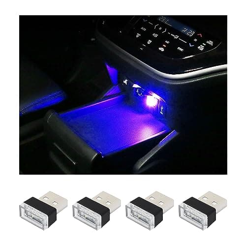Augeny 4 PCS USB LED Car Interior Atmosphere Lamp, Plug-in USB Decor Night Light, Portable Auto Ambient Lighting Kit, Universal Vehicle Interior Accessories for Most Cars (Blue)