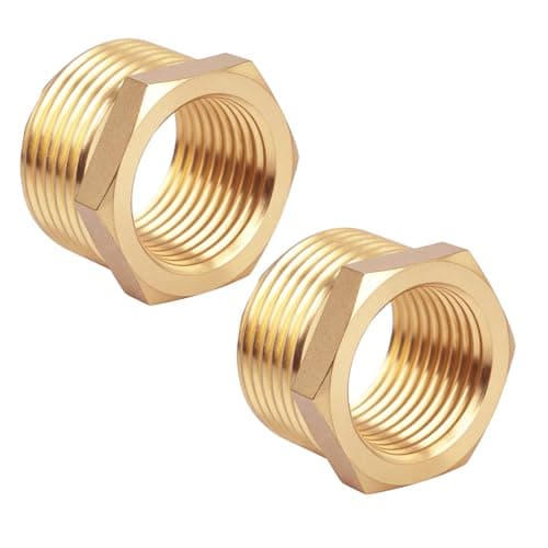 lasuroa 2pcs Brass Reducer Hex Bushing, 3/4" NPT Male to 1/2" NPT Female Heavy Duty Threaded Pipe Air Hose Fitting Reducer Adapter for Plumbing Gas Hydraulic Systems
