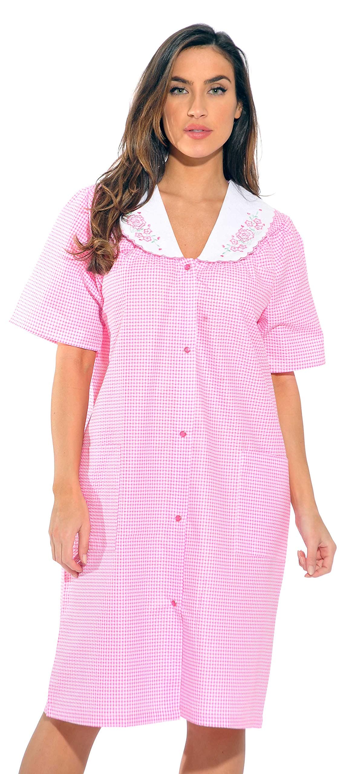 Dreamcrest 8511-Pink Throttle-L Short Sleeve Duster/Housecoat/Women Sleepwear