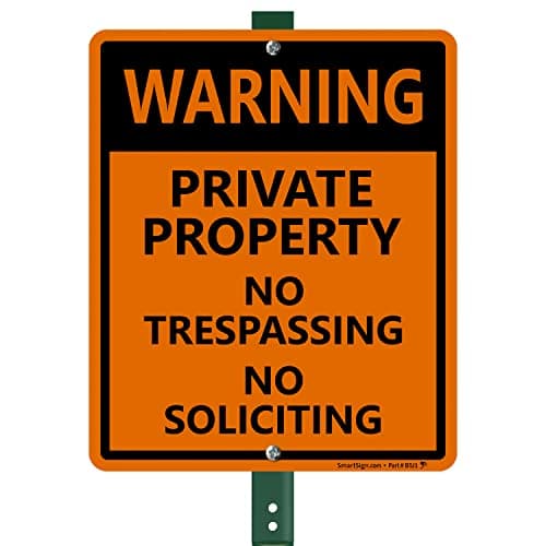 SmartSign "Warning - Private Property, No Trespassing, No Soliciting" LawnBoss® Sign | 10" x 12" Aluminum Sign With 3' Stake