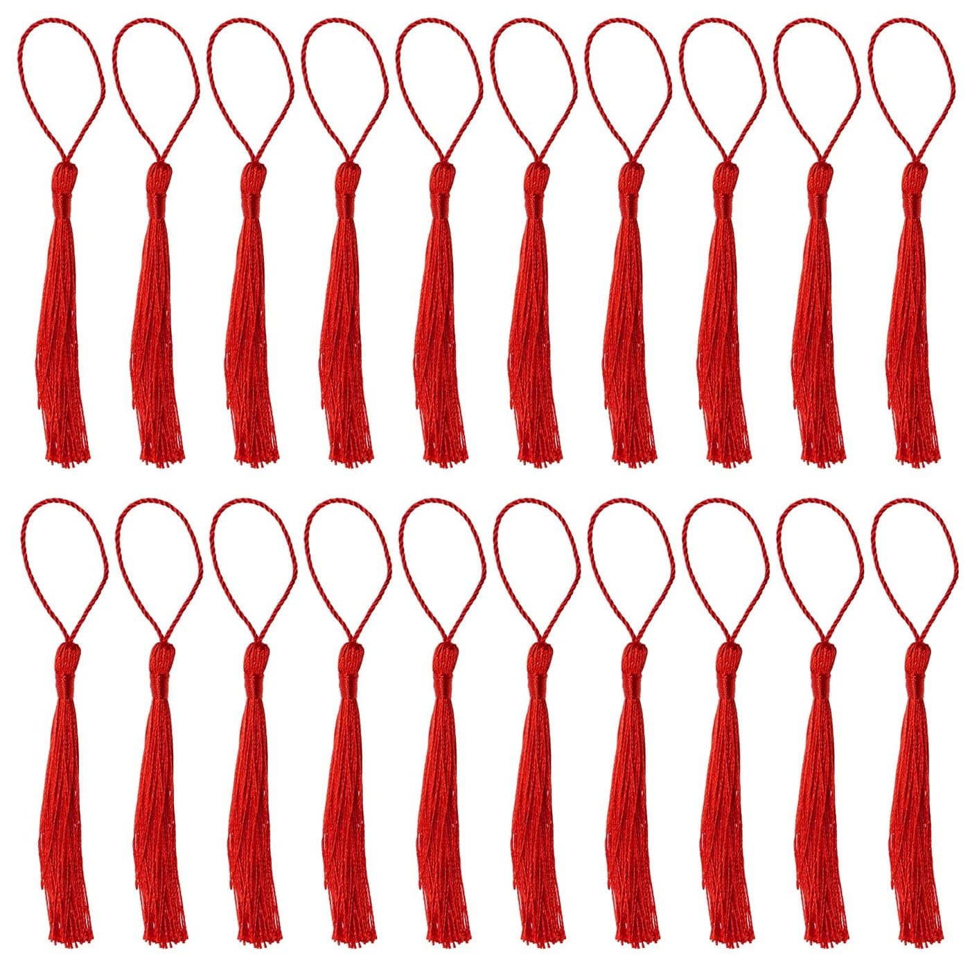 Tupalizy Mini Silky Handmade Soft Flossy Bookmark Tassels with Cord Loop for Keychain Earring Jewelry Making Souvenir Graduation Clothing Sewing Gift Tag DIY Craft Projects 20PCS Red
