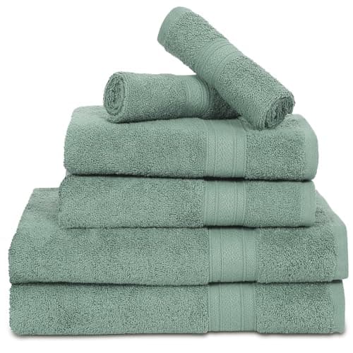 Ambra Linens 500 GSM Highly Absorbent Towels Set 100% Cotton Soft and Plush All Seasons Use Large Everyday Use Durable Face, Bath and Hand Towels (6 Pieces Towel Set, Aqua Green)
