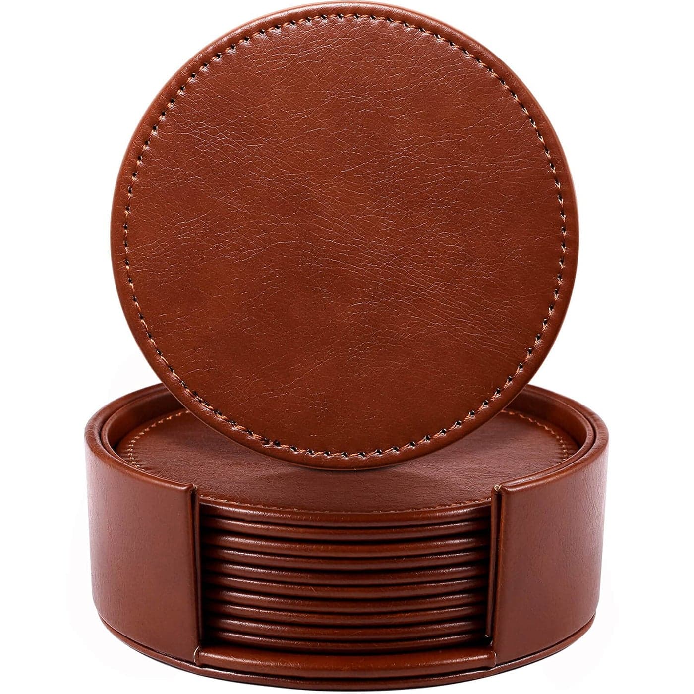 LAMOTI Leather Coasters for Drinks 4 Drink Coasters Set of 6 with Holder for Tabletop Protection Handmade Luxurious Home Dcor and Housewarming Gift Brown