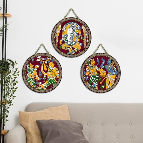Artvibes Decorative Designer Art Wooden Wall Hanging Decoration Items for Home | Bedroom | Mdf Designer Artwork for Living Room | Ideal Gifts | Stylish Modern Decor Item for Hall (WH_9901N) (Set of 3)