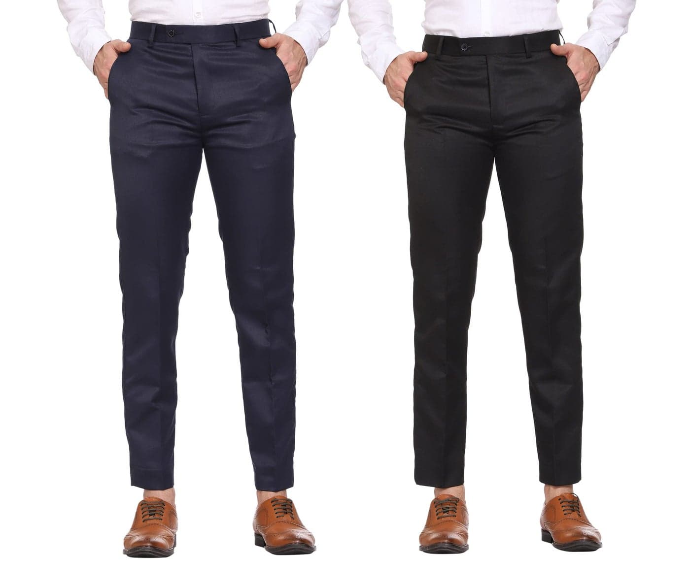 MALENO Men's Slim Fit Cotton Blend Formal Mid Rise Trouser (ML104_Navyblue_Black_34)