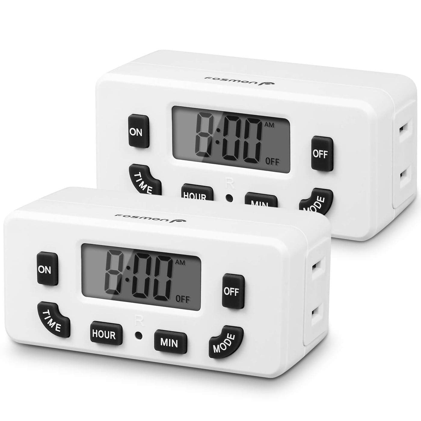 Fosmon 24 Hour Programmable Digital Timer Outlet 2 Pack ONOff Program LCD Display Mini Indoor Single Plugin 125V 15A for Seasonal Light Lamp Heater Portable Fan Aquarium