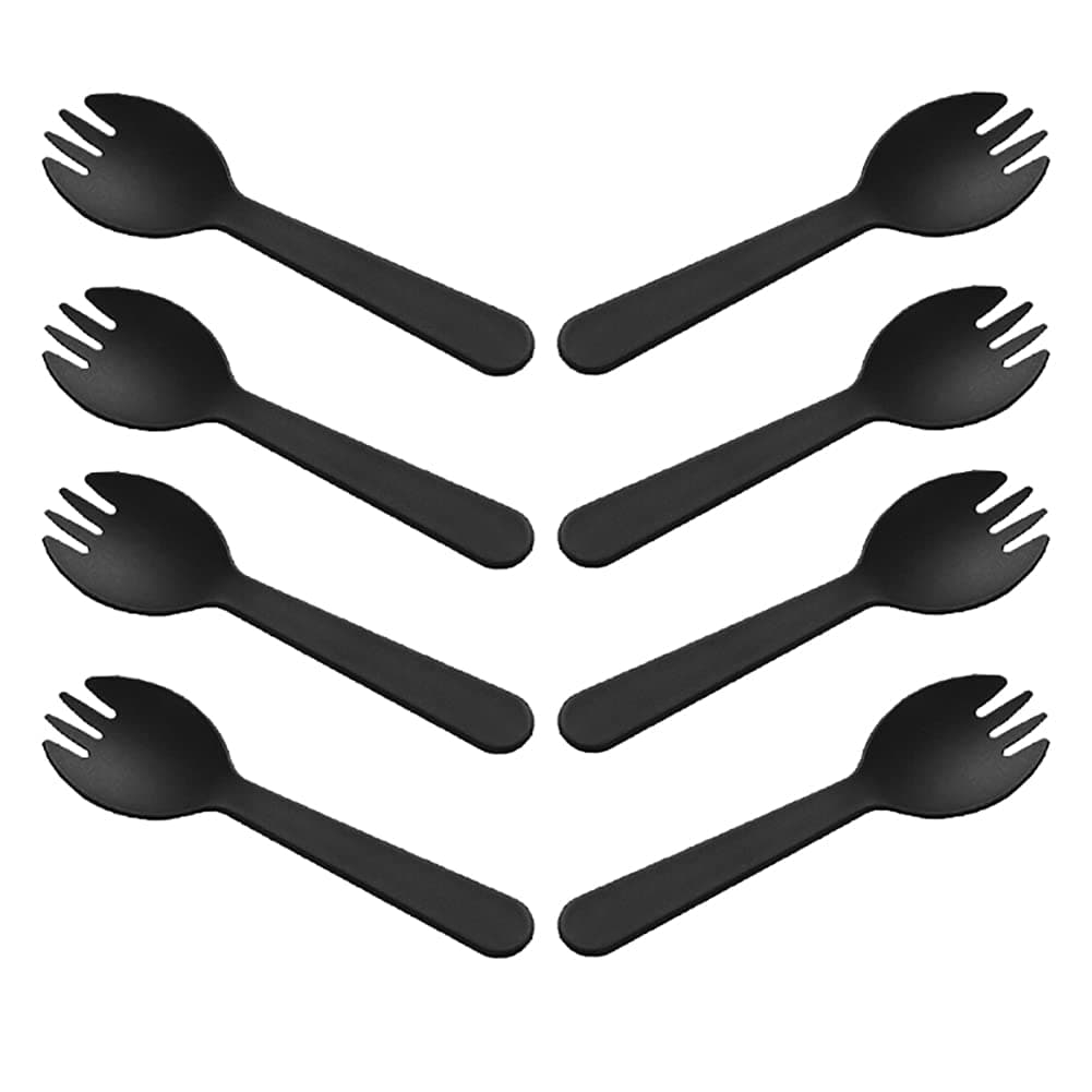 ccHuDE 100 Pcs Disposable Plastic Spork MediumWeight Cutlery Black Forks Perfect for School Lunch Picnics Restaurants Parties