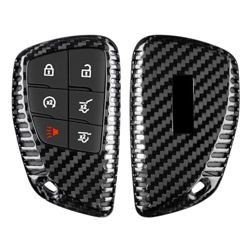 T-carbon Key Fob Cover Compatible with GMC with Key Chain, Real Carbon Fiber Key Fob Protector Compatible with GMC Sierra Yukon Denali, Chevrolet Silverado Suburban Tahoe 2021-2024,Black