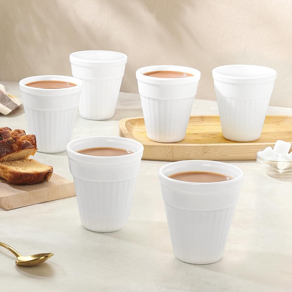 Larah by BOROSIL 6 Pcs TeaCoffee Opalware Kulhad Set 100 ml Each Microwave Dishwasher Safe BoneAsh Free Crockery Set Ideal for Daily Use Gifting White