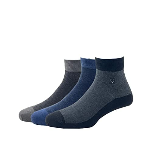 Allen Solly Mens Cotton Quarter Length Socks (Pack Of 3) Black, Dark Grey, Denim