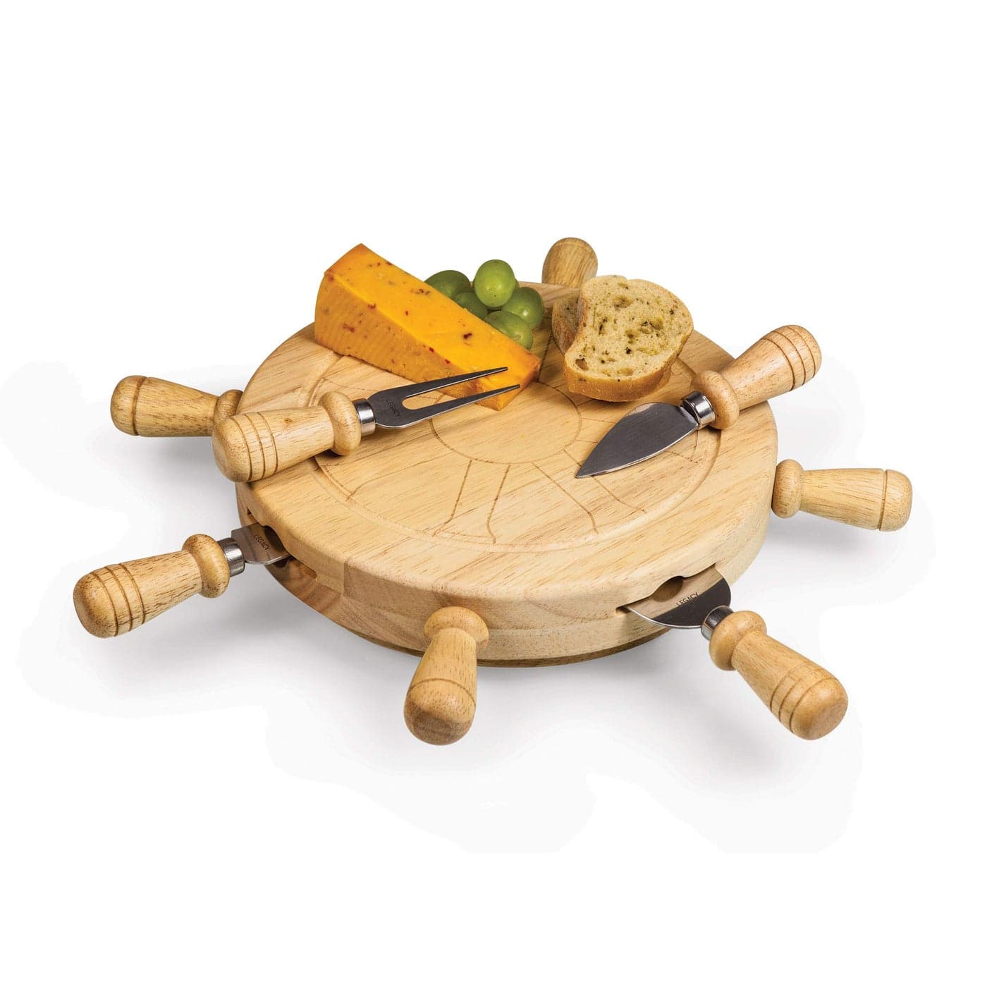 PICNIC TIME Mariner Lazy Susan Cheese Board and Tool Set - Charcuterie Board Set - Wood Cutting Board with Cheese Knives, (Parawood)