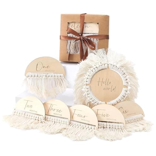 Haoser Boho Baby Monthly Milestone Cards|13Pcs Baby Photo Shoot Props Milestone Cards With Tassel From Newborn To 1 Year|Baby Gift Set|Baby Photo Props|,Beige