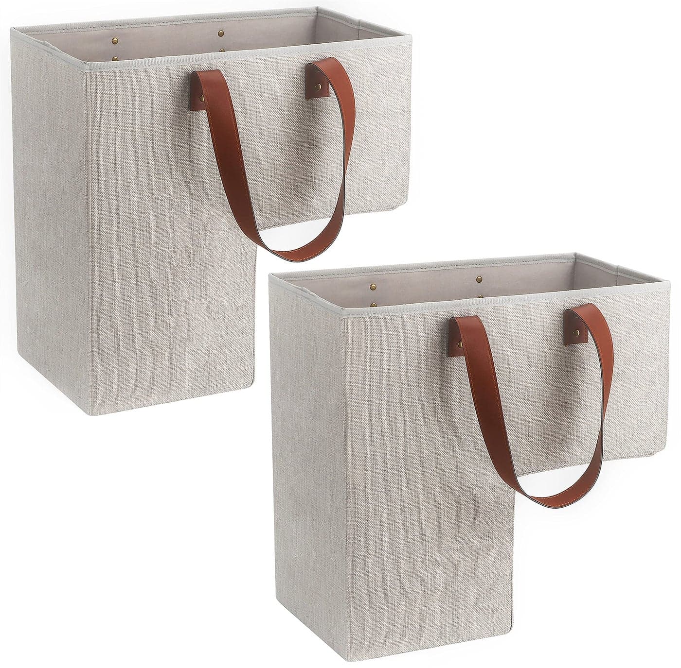 SAM AND MABEL Stair Baskets for Carpeted and Wooden Stairs 16 L x 10 W x 16 H Staircase Basket with Handles Collapsible Stairstep Storage Organizer for Home and Office Decor Natural Beige