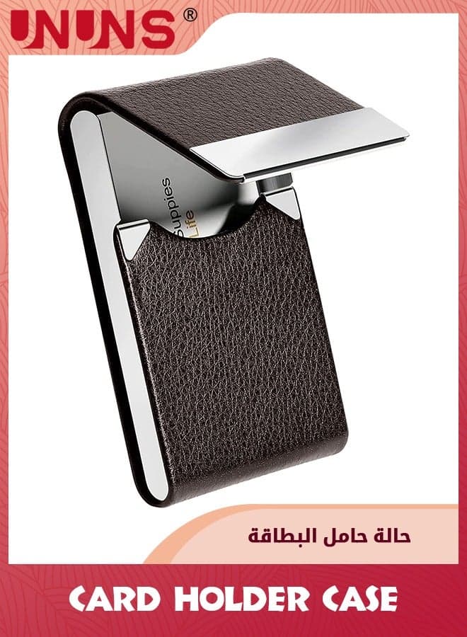 Business Card Holder Case,PU Leather ID Card Holder With Magnetic Clasp,Fashion Professional Metal Pocket Card Organizer,Magnetic Suction Business Card Wallet,Best Gift For Men Women,Brown