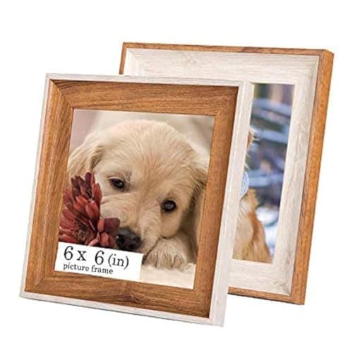UILB Wooden 6x6 Square Picture Frames with Acrylic -Set of 2- Wall Mount & Table top Display Photo Frames Decor, Great for Baby Pictures, Weddings, Portraits,Christmas gifts