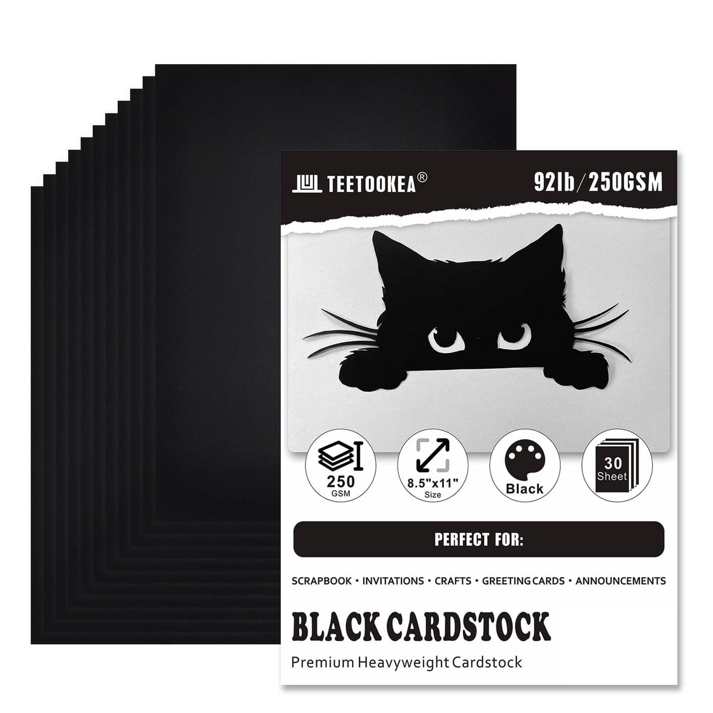 30 Sheets Black Cardstock 85 x 11 Card Stock 92lb250gsm Thick Cover Stock Heavyweight Printer Paper for Invitations Scrapbooking Crafting DIY Projects Decoration and Drawing