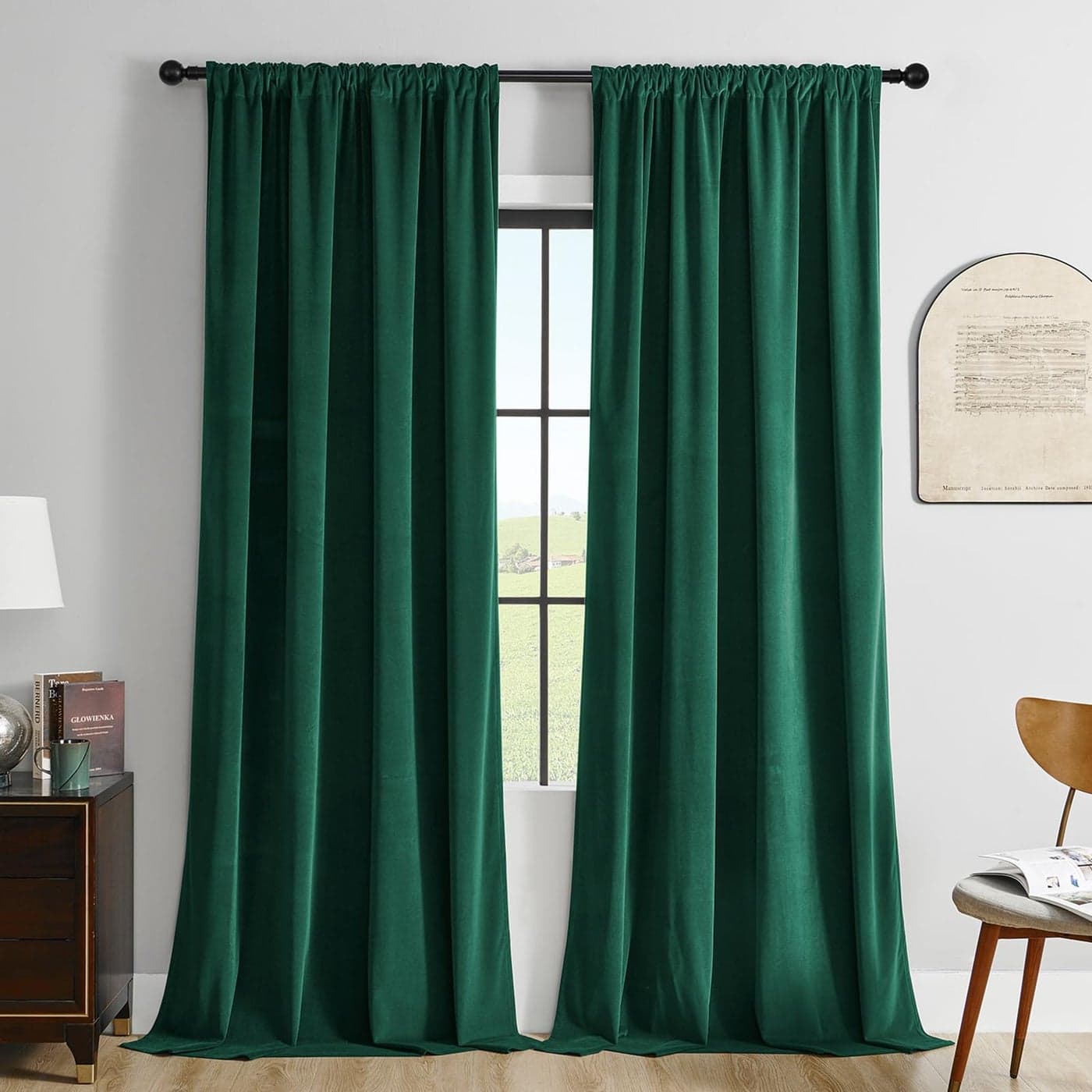 Joydeco Dark Green Velvet Curtains 96 inch Length 2 Panels Burg Set Luxury Rod Pocket Thermal Insulated Window Blackout Curtain Room Darkening Drapes for Living Dining Room Bedroom Privacy