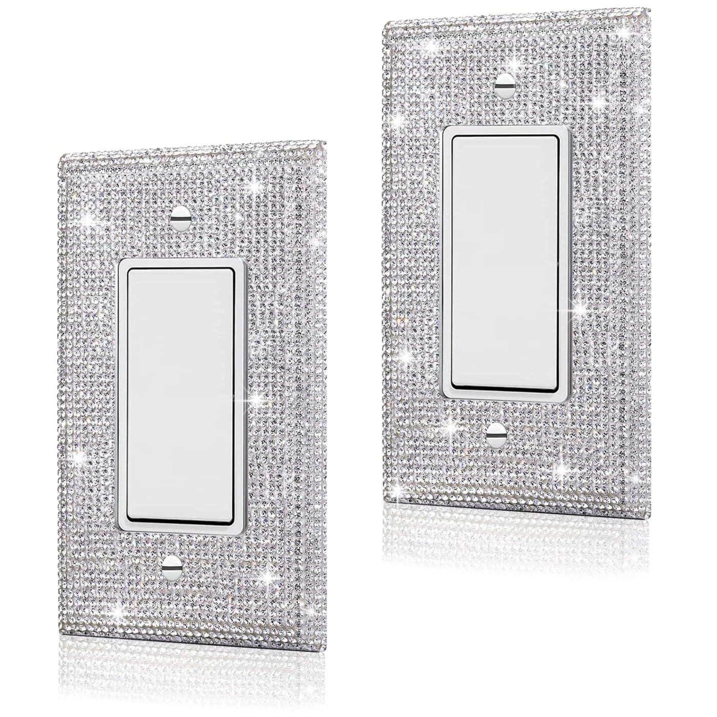 2 Pcs Shiny Silver Rhinestones Switch Plates And Outlet Covers Wall Plates Light Switch Cover Decorative Outlet Covers