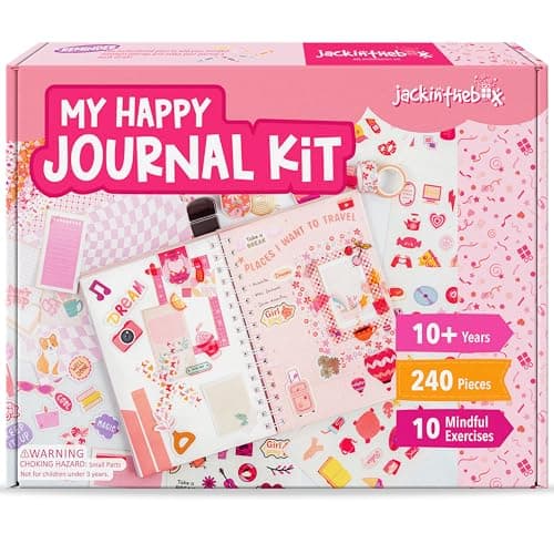 jackinthebox DIY Journal for Girls Ages 8–12, 242 pcs Scrapbook Kit, Journal Kit, Includes 10 Mental Health Exercises, Valentine’s Day Gift for 8 9 10 11 12 Year-Old Girls