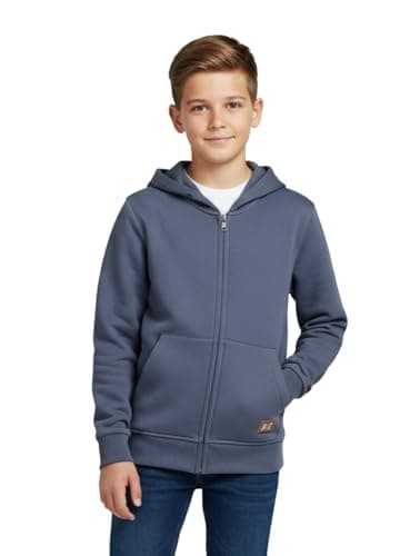 Alan Jones Clothing Boys Regular Fit Zipper Hooded Sweatshirt | Kangaroo Pocket & Drawstring Hood | Ages 5-16 Years (Blue_7-8 Years)