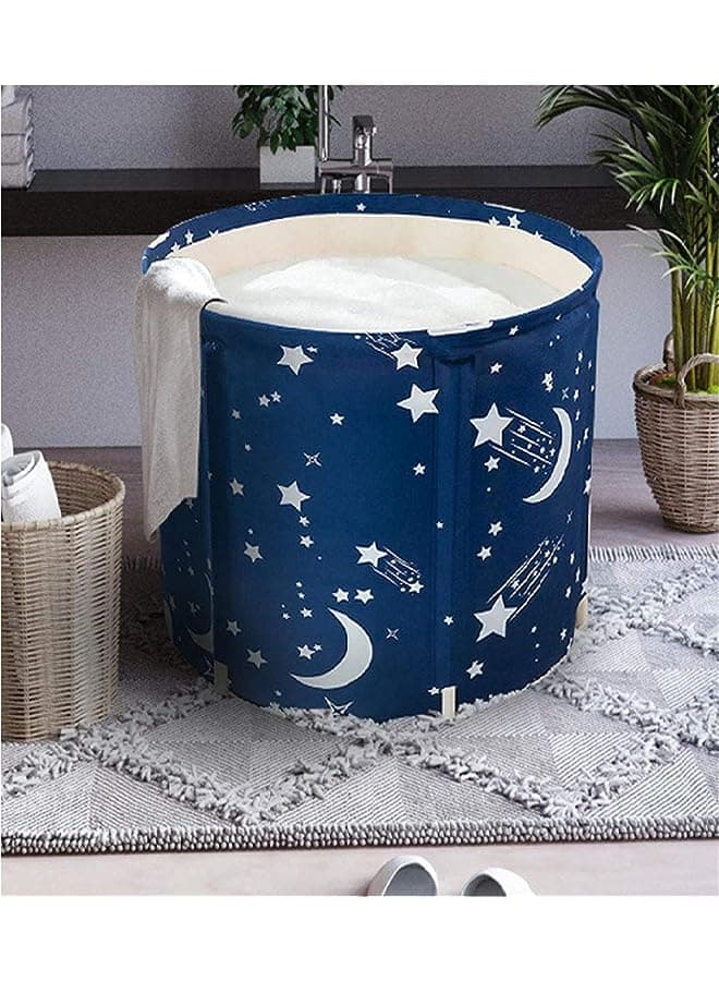 Foldable Bathtub Free Standing Soaking Shower Bath Tub Plastic Bathing Tub for Shower Stall, Thickening with Thermal Foam to Keep Temperature, Swimming Printed, Easy to install, Blue