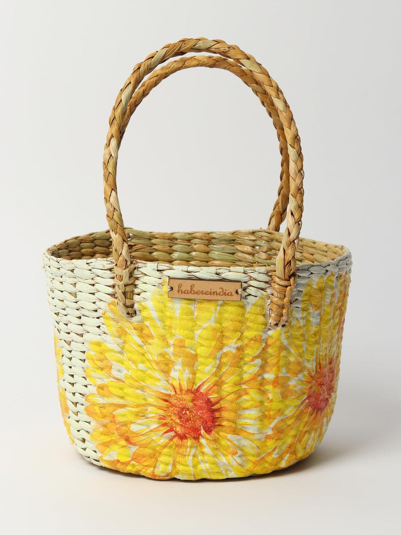 Habere India-All the Cultures Fabricating India Cane Hamper Basket | Fruit Baskets | Desk Organiser | Round Hamper Basket (Design 02), Brown