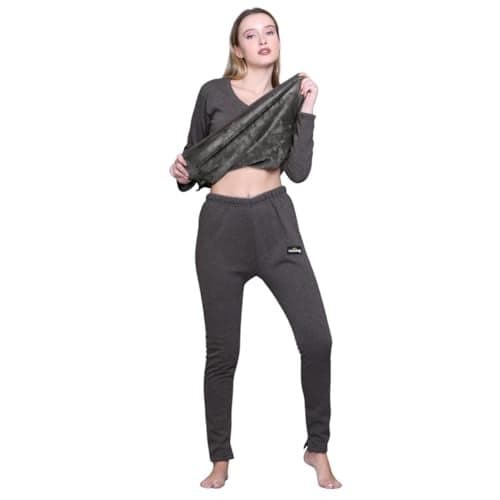 TFAOOSHIN Women Basic | Thermal Set (Top and Bottom) | Fur Inside | Dark-Grey | Round Neck | Full Sleeves | Large Size