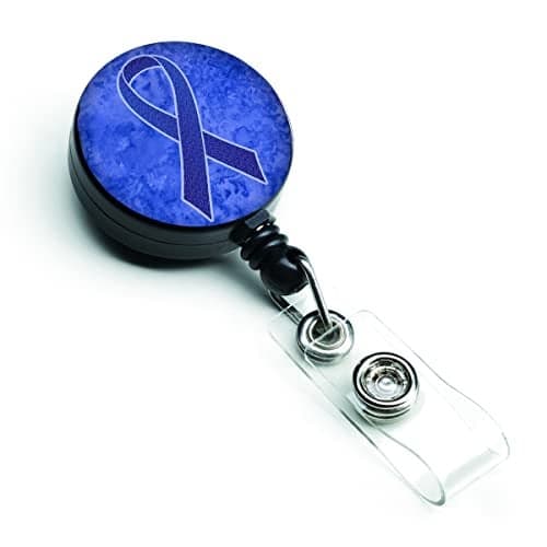 Caroline's Treasures AN1202BR Dark Blue Ribbon for Colon Cancer Awareness Retractable Badge Reel for Nurses ID Badge Holder with Clip Retractable Employee Badge Holder, Belt Clip, Multicolor