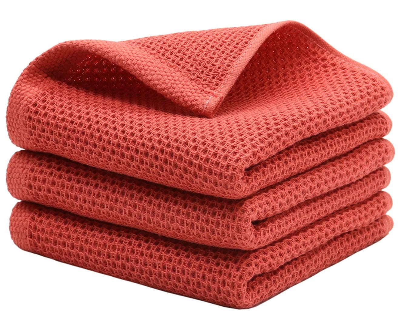 Mias Dream Cotton Hand Towel Waffle Weave Kitchen Tea Towels Soft and Absorbent Gym Bath Washcloths 13x28 Inch 3 Pack Brick Red