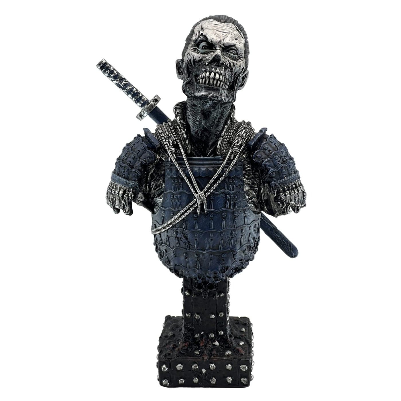 LOOYAR Resin Undead Japanese Samurai Zombie Bust Statue Sculpture Ornament Figurine Craft for Home House Living Room Porch Decoration Office Desk Desktop Table Arrangement Gift Blue