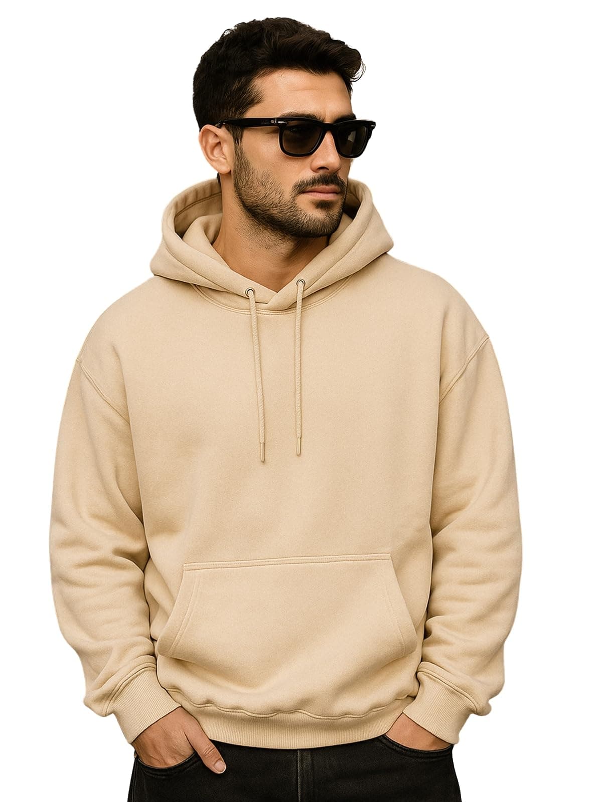 Veirdo® Polycotton Spun Oversized Fit Drop Shoulder Hooded Sweatshirt Full Sleeves Solid Jumper Hoodie for Men/Boys (OS_HDY_V_SP_SB_S)