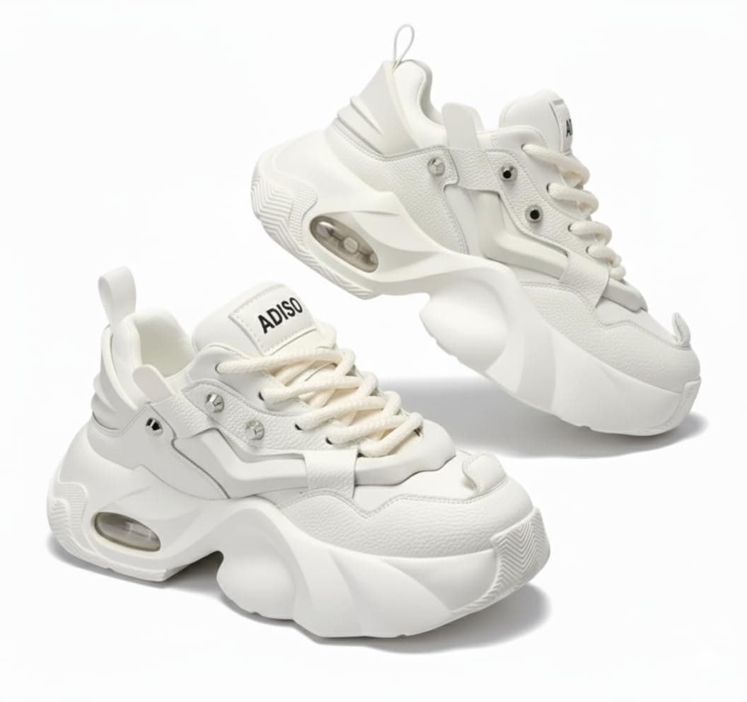 adiso Men's Style Chunky Sneakers | Casual Fashion Streetwear Running/Walking Shoes White 8