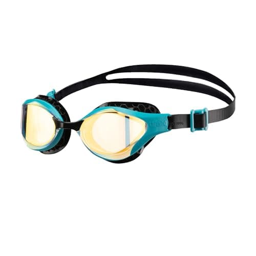 ARENA Unisex Adult Air-Bold Swipe Anti-Fog Training Swim Goggles for Men and Women Cushioned Seals Superior Comfort Mirror Lens, Yellow Copper/Green Lake