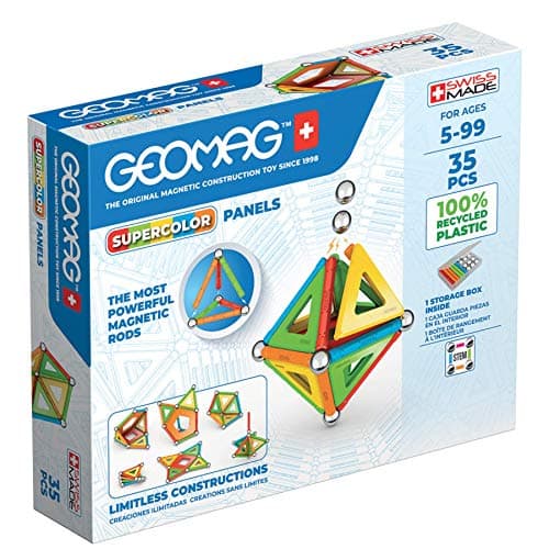 Geomag Supercolor Magnetic Toys for Kids Ages 5 35pc Educational STEM Magnets for Kids SwissMade Magnetic Blocks Tiles and Building Toys from 100 Recycled Plastic