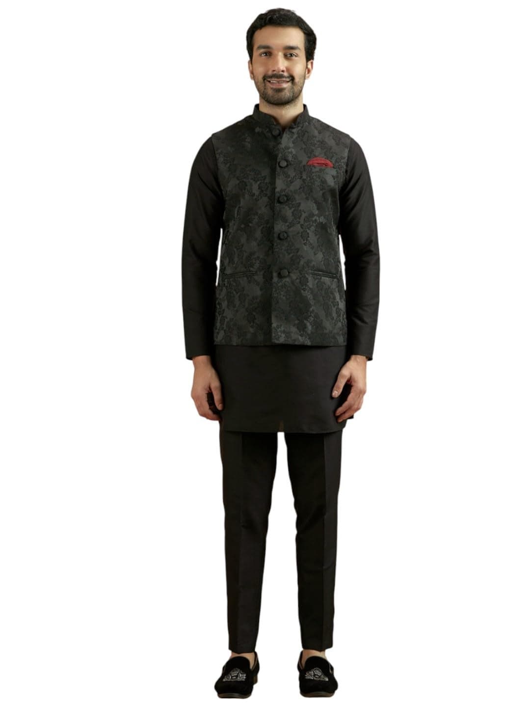 KISAH Nehru Jacket for Men – Jacquard Silk Blend Modi Jacket | Ethnic & Formal Waist Coat for Weddings, Parties & Office Wear