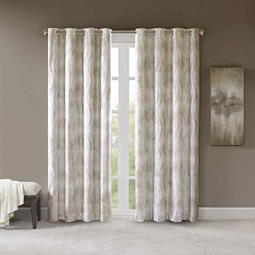 Sun Smart Total Blackout Curtain Victorio Printed Jacquard Grommet Top Single Window Curtain Panel Thermal Insulated Light Blocking Drape for Bedroom Living Room and Dorm 50 x 108 in Ivory